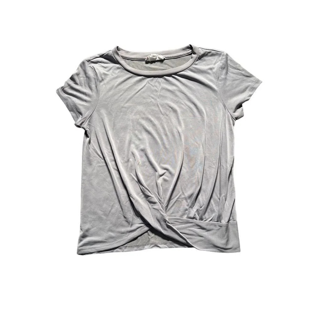 Pink Rose Grey Cropped Blouse Size Small